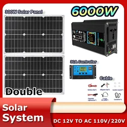 Home 2*300W Solar Kit Complete Panel 6000w Inverter Portable Outdoor Power Solar System Kit Solar30A Controller Car Camping RV