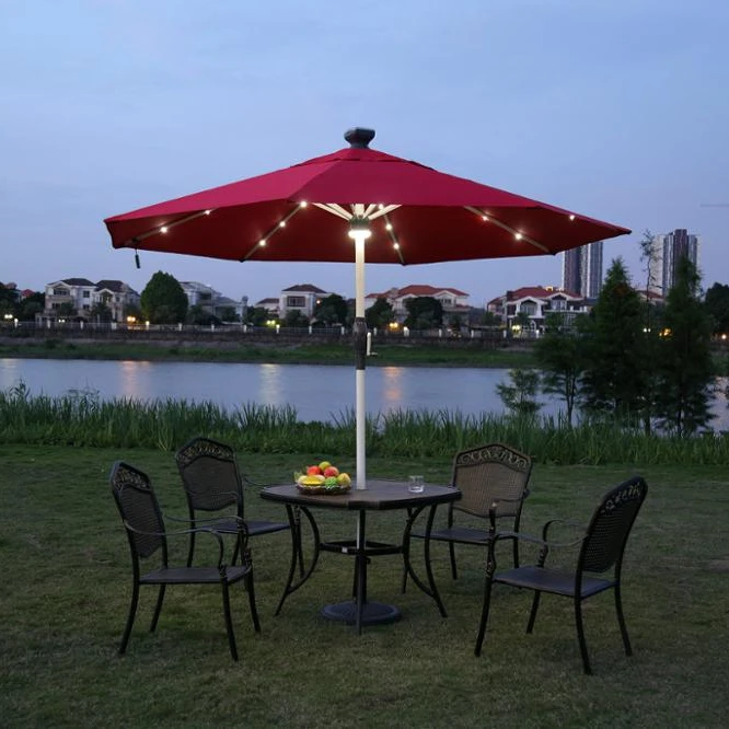 

Patio Used Led Light Solar Beach Parasol Umbrella With Base