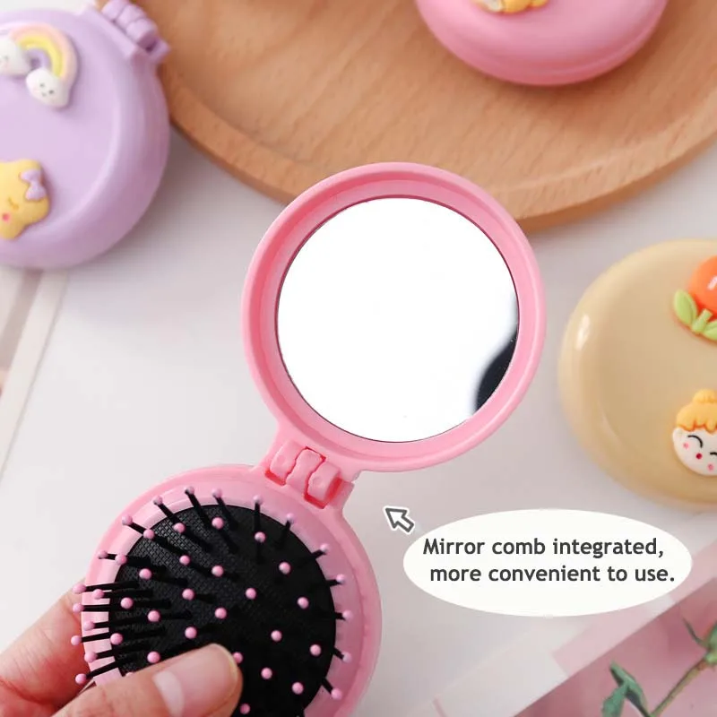 1pcs Cute Kid Hair Brushes Mini Lovely Cartoon Bear Hair Combs With Mirror For Children Girl Small Portable Massage Comb Brushes