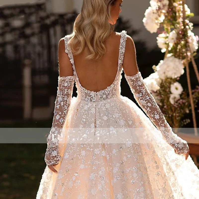 Perline di lusso paillettes pizzo una linea abiti da sposa rimuovere maniche Sexy Sweetheart spacco laterale abiti da sposa Backless Vestidos De Novia