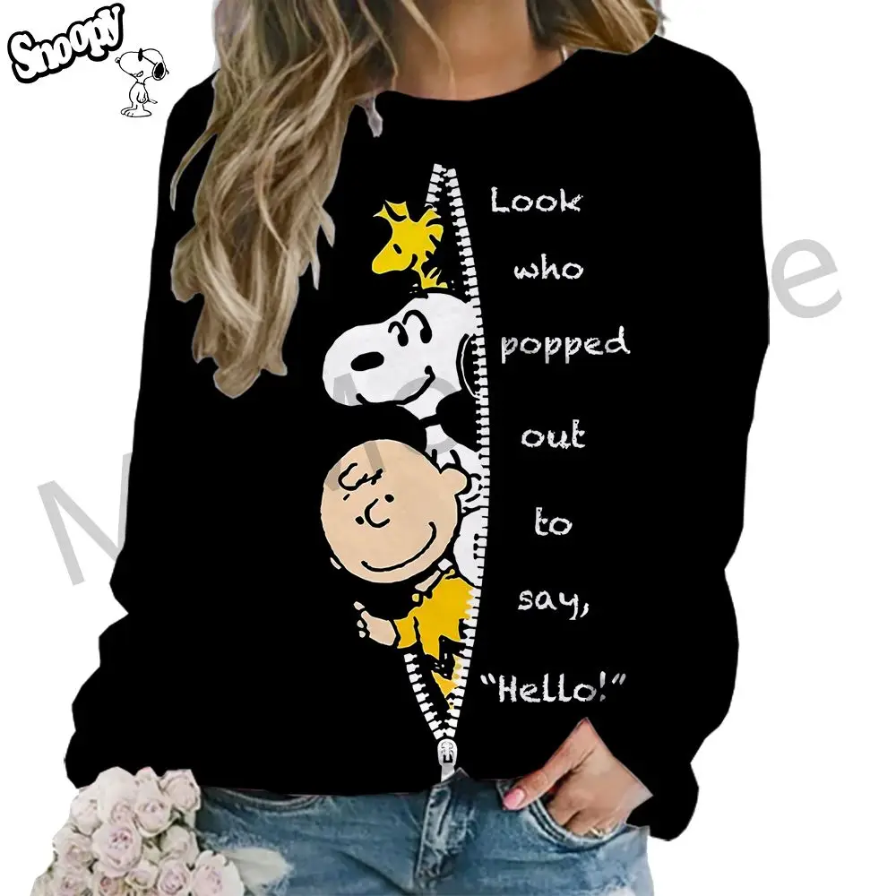 O Neck Women\'s Long Sleeve Sweatshirts Snoopy Autumn Fashion Y2k S-3XL Lovely New Kawaii Clothes Party Leisure Pullovers 2024