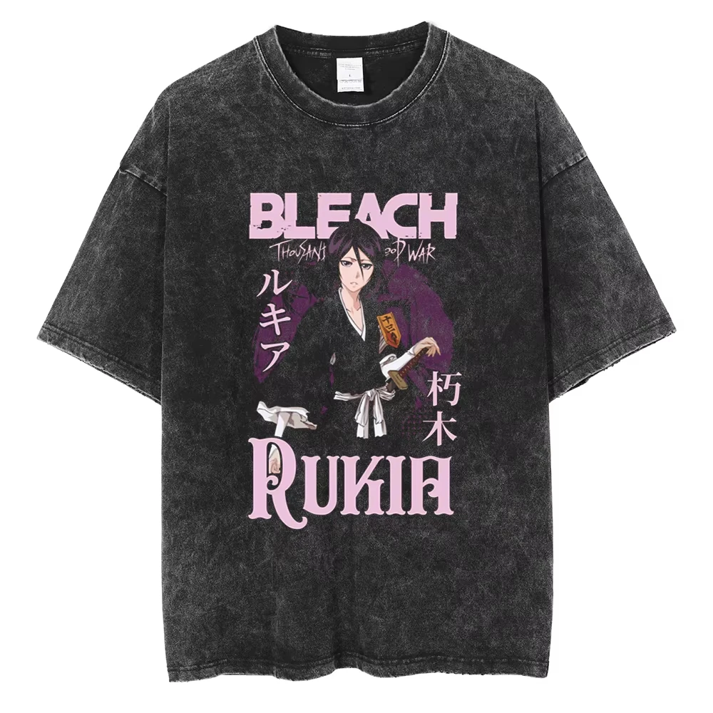 2026 Summer Hot Sale Anime BLEACH Graphic Washed T-shirt Men Women Manga Cotton T-shirts Y2K Casual Loose Harajuku T-shirt