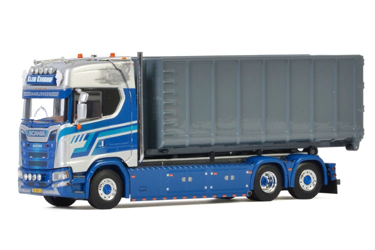 WSI 1/50 SCANIA S HIGHLINE | CS20H 6X2 TAG AXLE RIGED | HOOKFLIFT SYSTEM + CONTAINER 40M3 CONTAINER DieCast Model Car   Toy Car