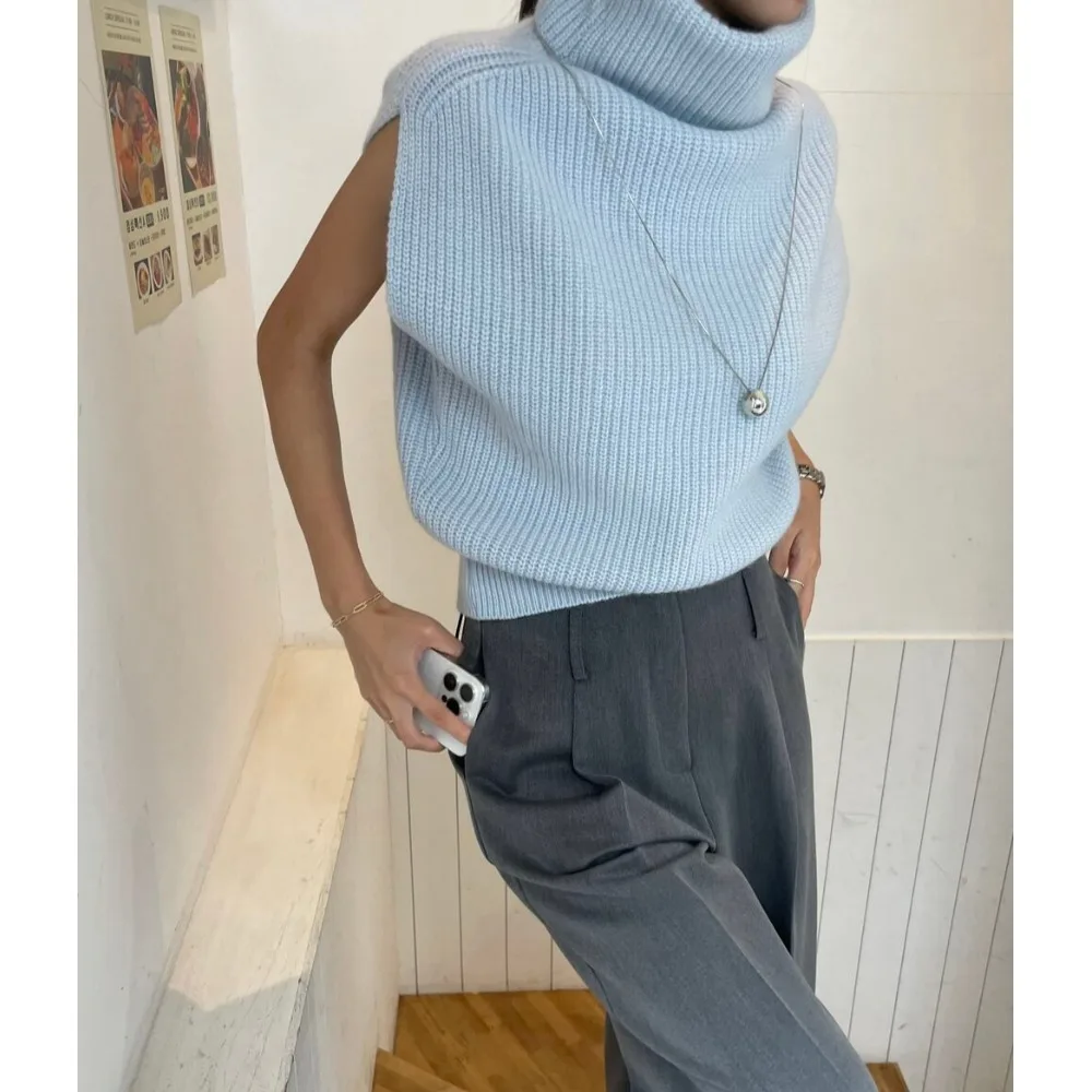 

Шикарный вязаный свитер с высоким воротником, женский модный осенне-зимний дизайн Sense Small Cro Ele, топ с v-образным вырезом