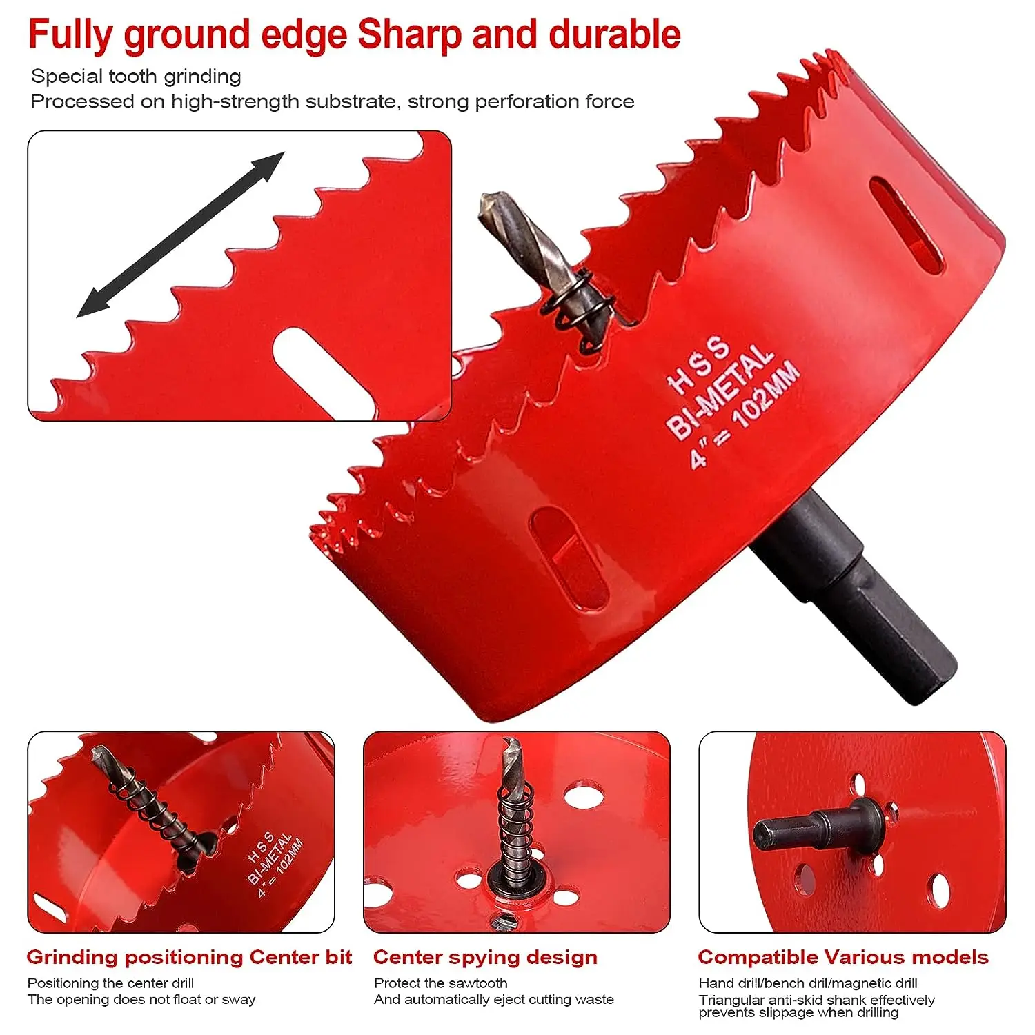 4inch Hole Saw for Wood HSS Bi-Metal Hole Cutter for Timber Plasterboard Plastic Vent Pipe and Soft Metal Sheet