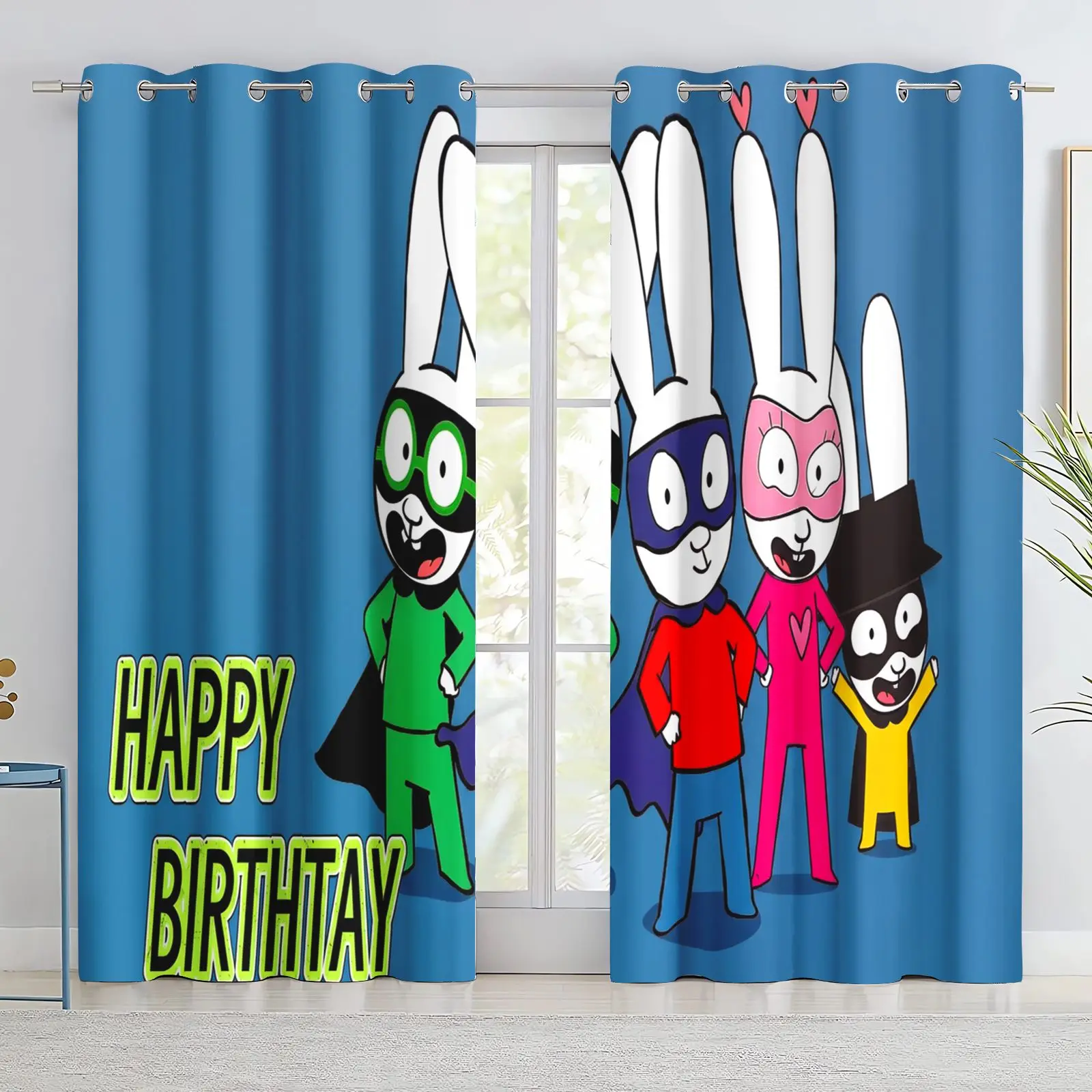 Simon Super Rabbit Cartoon Curtain 2 Panels Blackout Curtains For Kids Bedroom Home Window Decoration