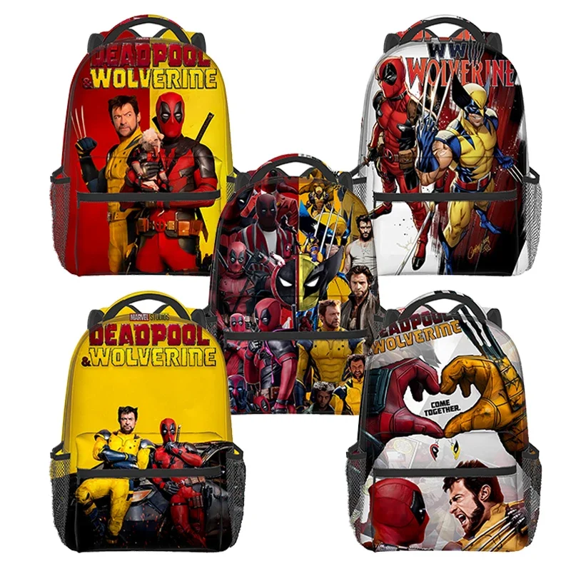 Marvels Deadpool & Wolverine Backpacks Anime Large Capacity Fashion Shoulders Bags Kids Students Boys Girls School Bags Gift New