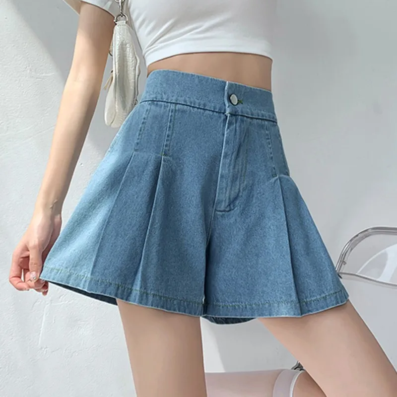 High Waist Casual Denim Shorts Women New Arrival 2024 Summer Korean Style Solid Color Basics Female Short Jeans W1712