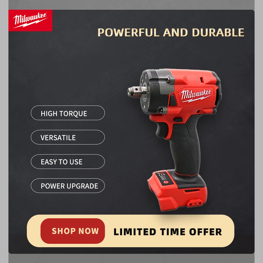 Milwaukee 18V Rechargeable Electric Wrench 300N.m Brushless Cordless 1/2 Car Truck Repair Screwdriver  Power Tools Impact Drill