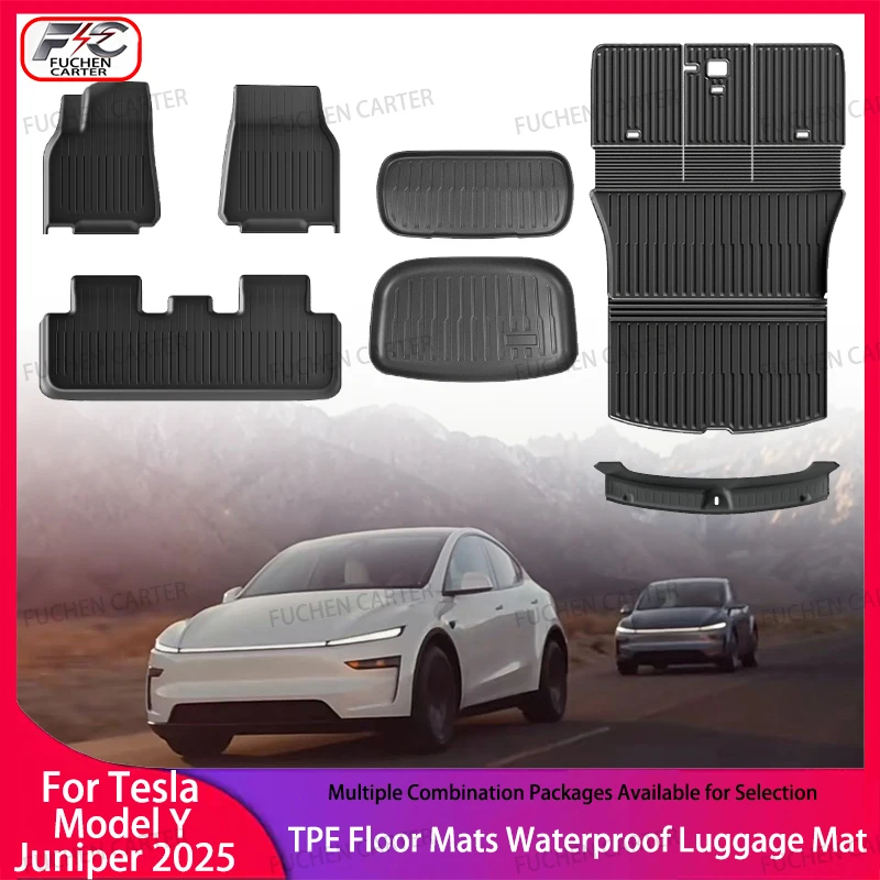 

Для Tesla New Model Y Juniper 2025+ – Водонепроницаемые коврики из TPE для пола и багажника, износостойкие накладки для ног, аксессуары для Model Y