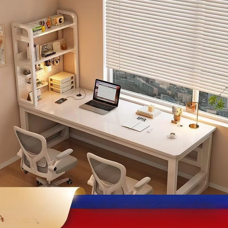 

Double computer desk Home bedroom Desktop desk Student study writing table Simple desk Bookshelf integrated table