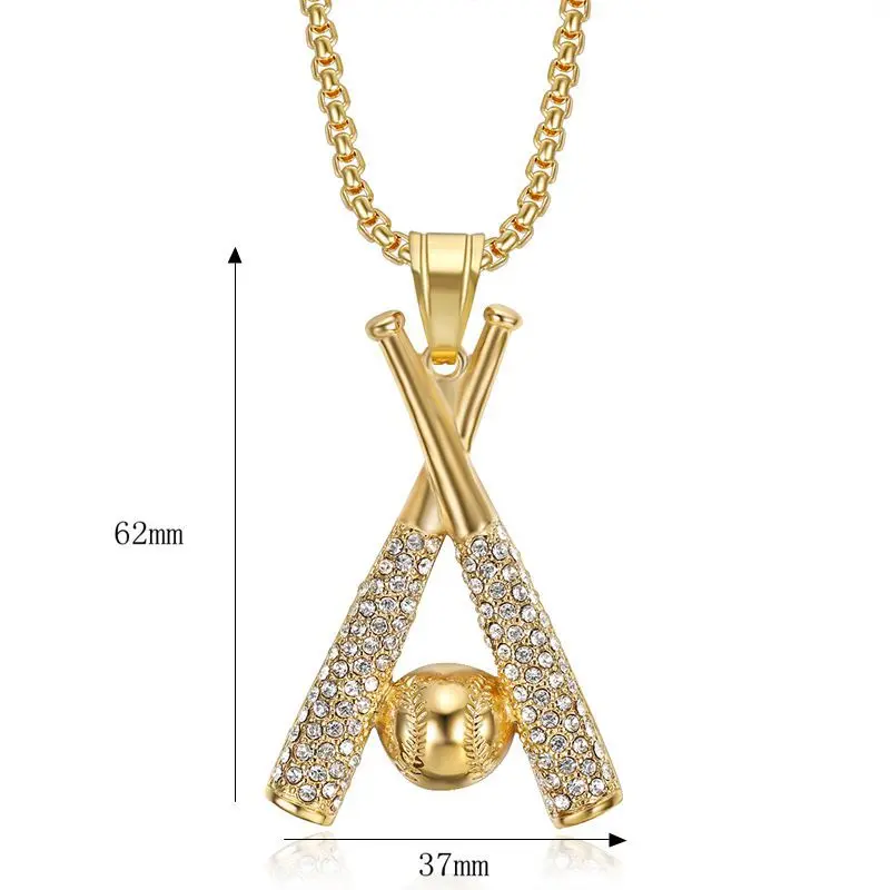 Zirkon Baseball Anhänger Titan Stahl Männer Frauen Personalisierte Hip-hop Mode Halsketten Schmuck Es wird nicht Farbe verlieren – Detail 1