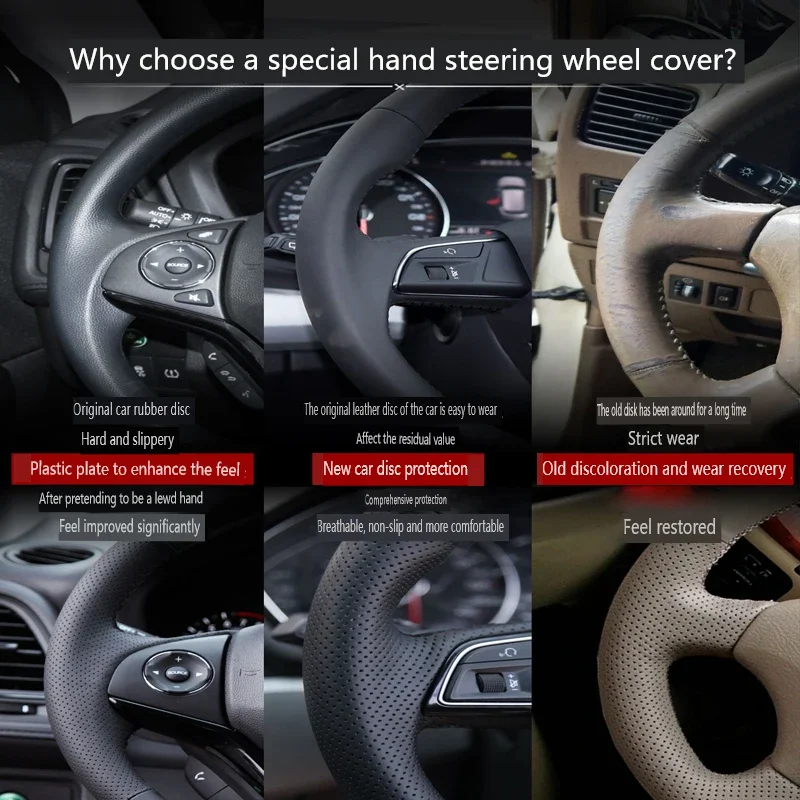 DIY Hand Sewing Car Steering Wheel Cover for Mercedes Benz S320 S450 GLC260 C300 GLA220 E300 Genuine Leather Protector Braid
