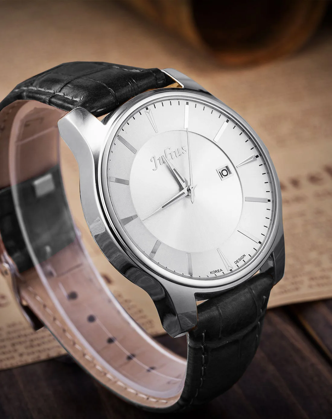Top Julius orologio da uomo Auto Date Big Fashion Homme ore bracciale orologio retrò scuola in vera pelle regalo di compleanno per ragazzo senza