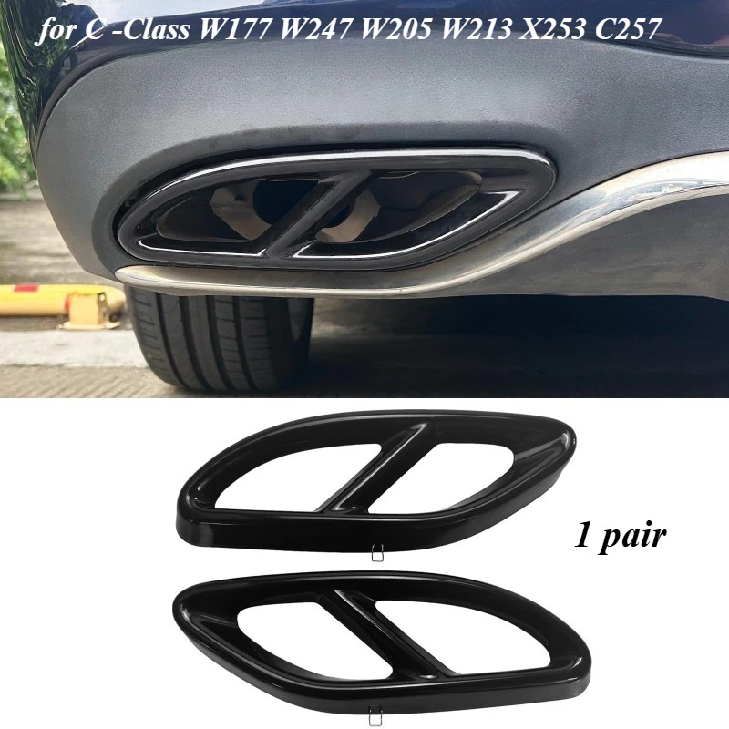 New Fashion Gloss Black Exhaust Tip Cover Trims Replacement for A B C E GLC ‑Class W177 W247 W205 W213 X253 C257 Tail Pipe Frame