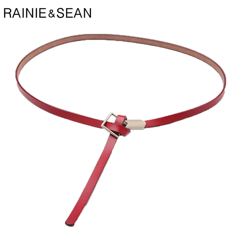 

RAINIE SEAN Knot Belt Женский Красный Ремень из Натуральной Кожи Женский Тонкий Дизайнерский Бренд Красный Простой Натуральная Коровья Кожа Женские Платье Ремни