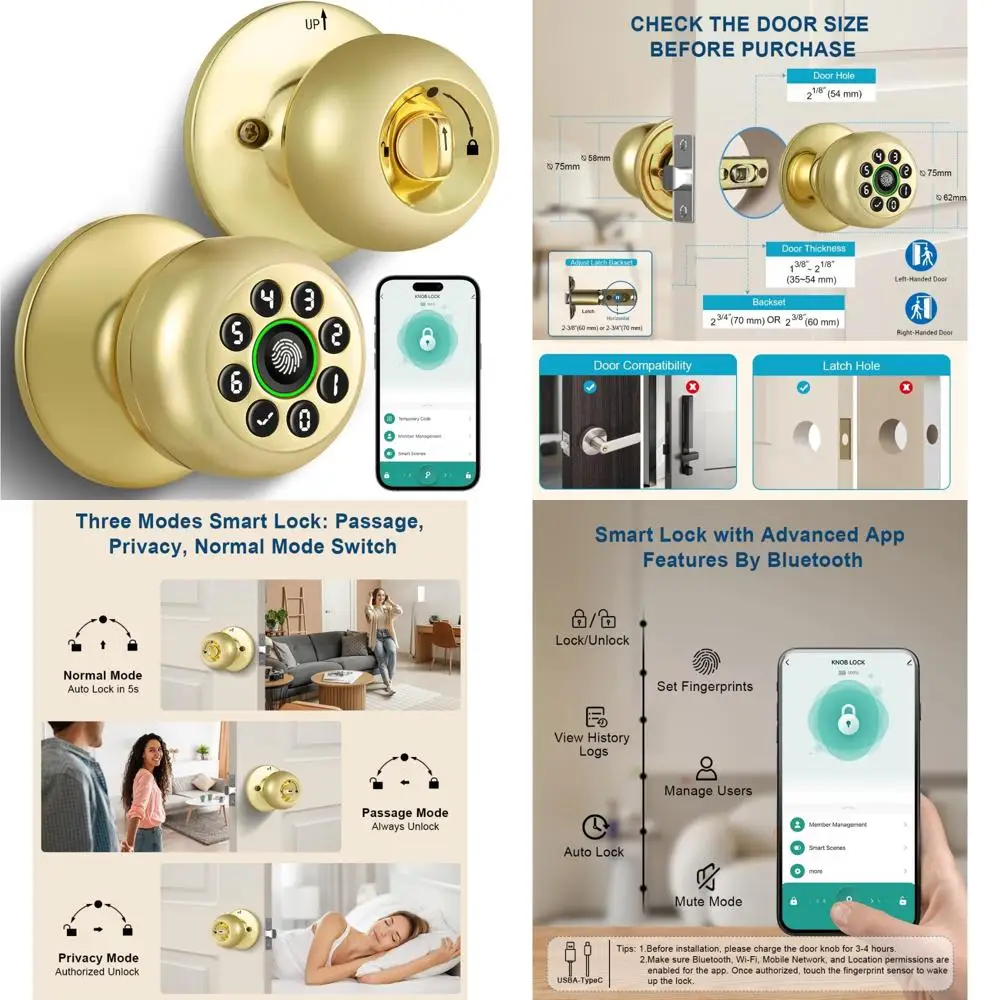

Biometric Fingerprint Door Lock with Keypad and Smartphone Control, Auto-Locking Security System for Enhanced Home Safety