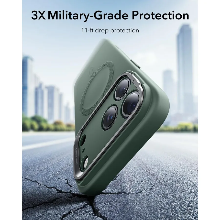 Custodia in silicone per iPhone 17 Pro con supporto per fotocamera integrato e compatibilità MagSafe Protezione anticaduta di livello militare Magneti