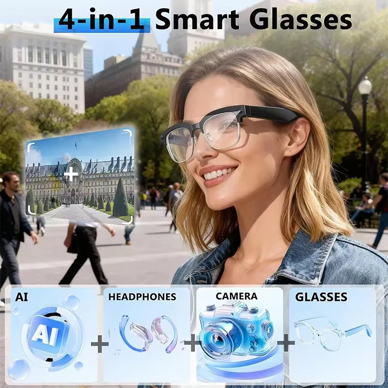 2026New Custom Lenses Women Fashion AI Smart Glasses Language Translation WiFi 800W Dual Camera 4K UHD Video Music Photo Glasses