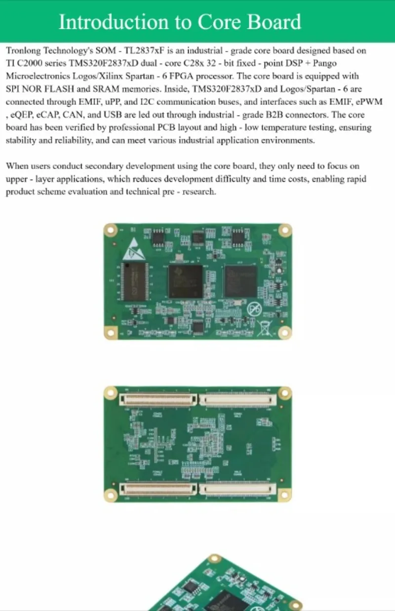 Placa de núcleo industrial SOM-TL2837xF - ideal para aplicações industriais, F2837x + FPGA, TMS320F28377/79 DSP C2000, Pango