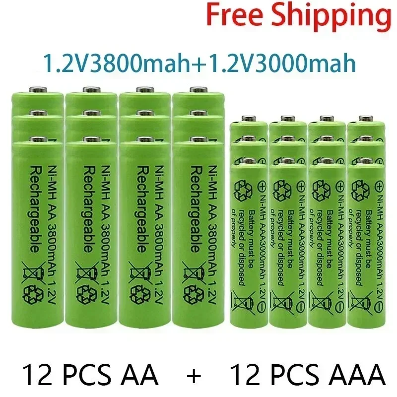 1.2V AA AAA 3800mAh 3000mAh Nickel Hydrogen Rechargeable Battery, Suitable for Temperature Gun Remote Control Mouse Toy Battery