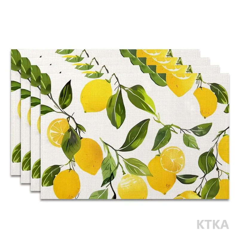 4Pcs, Vibrant Lemon Print Placemats, Best Placemats, Washable, Suitable for Holiday Parties, Home Decoration, Kitchen Tables, Rectangular Dining Tables, Make Your Dining Room and Kitchen More Beautiful, Birthday Gifts and Housewarming Party Gifts for Family and Friends