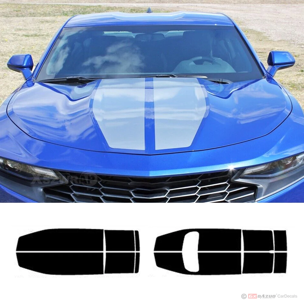 2019-2023 For Chevy Camaro Racing Stripes Hood Trunk and Optional Spoiler REV SPORT Decals Rally Vinyl Graphics Kit