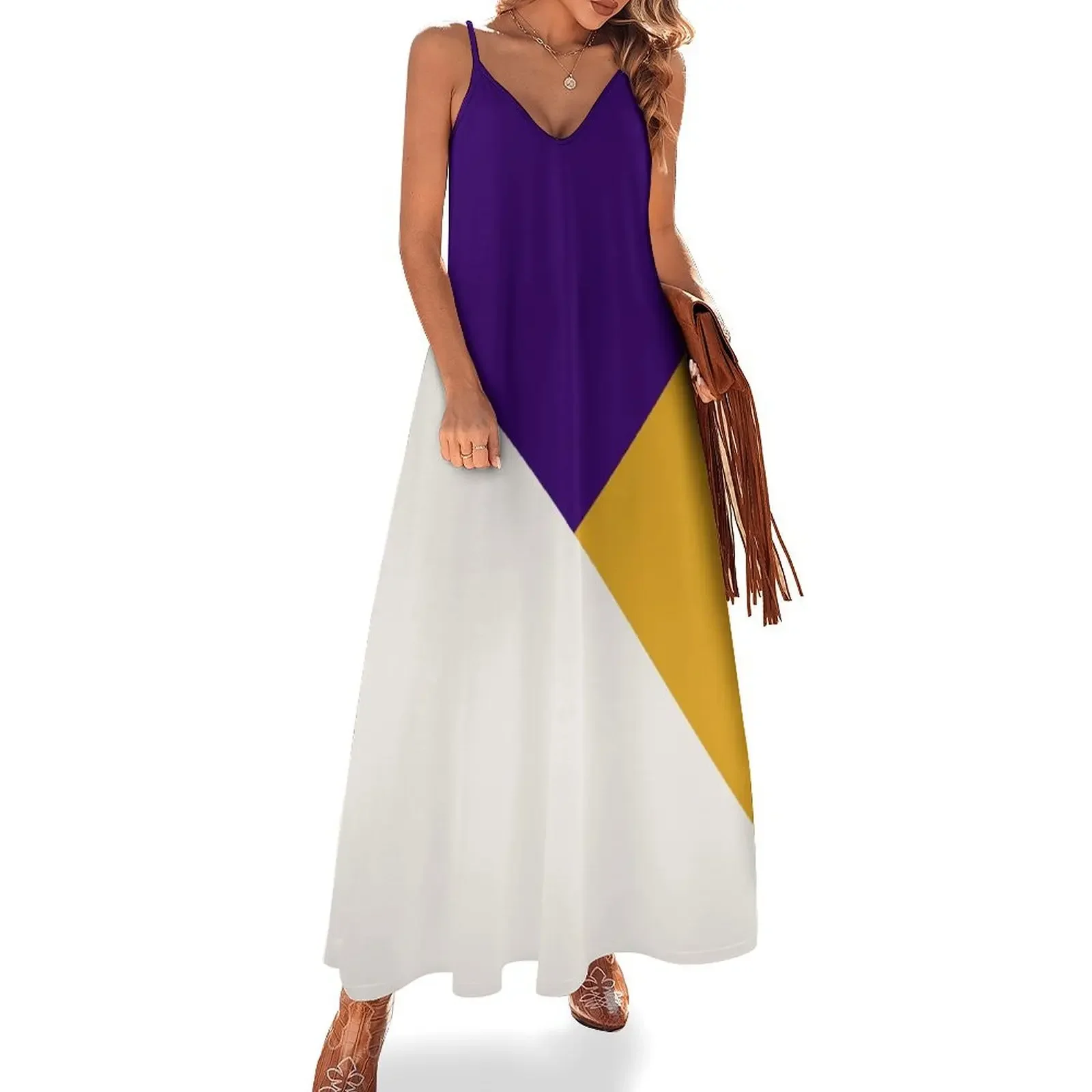 Tricolor geometria roxo amarelo sem mangas vestido de verão vestidos senhoras 2024 vestido de noite vestidos femininos para baile