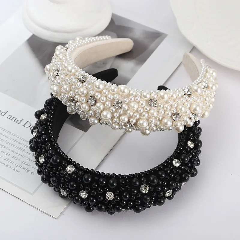 

New Imitation Pearl Headband Baroque Hairbands For Women Princess Crystal White Black Hair Band Hair Accessories Drop Shipping