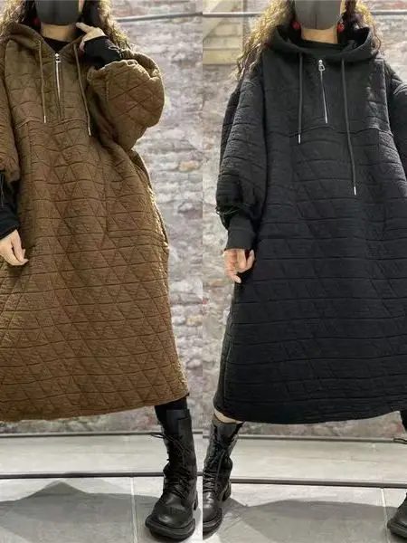 

Faionable Large Size Women's Cotton Jaet with Hood Winter Warm Loose Slimming Dr Casual Vintage Sle Zipper Closure