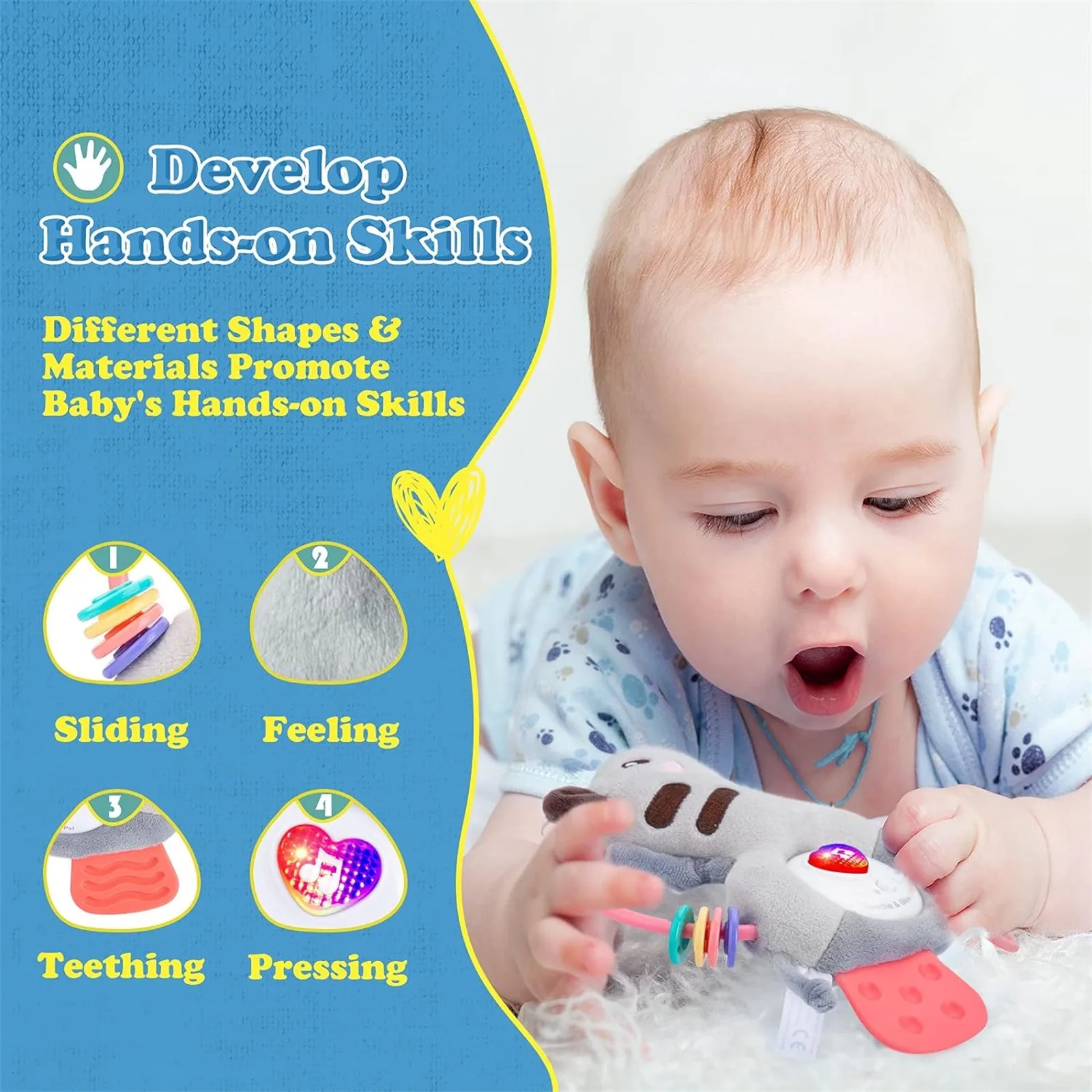 Cochecito de bebé, juguetes eléctricos interactivos y juguetes para cuna, muñeca de peluche, juguetes de peluche para recién nacidos, juguete para la dentición del bebé de 0 a 6 meses con mordedor