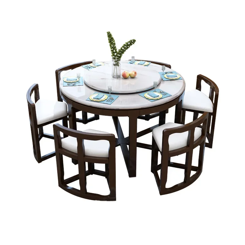 Nordic style dinning room furniture cheap price mdf marble top Panel round tables dining tables set with rubber foot