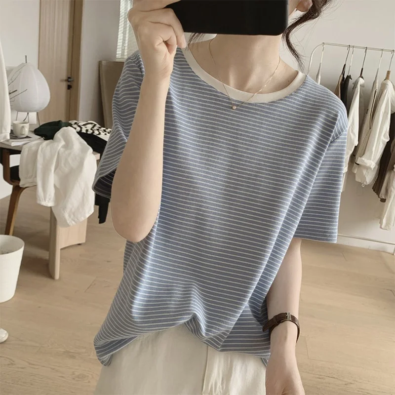 الكورية Sle عارضة فضفاض المرأة ort Sve تي شيرت جولة Ne الشمس حماية قاعدة irt الصيف التخسيس نمط شريط