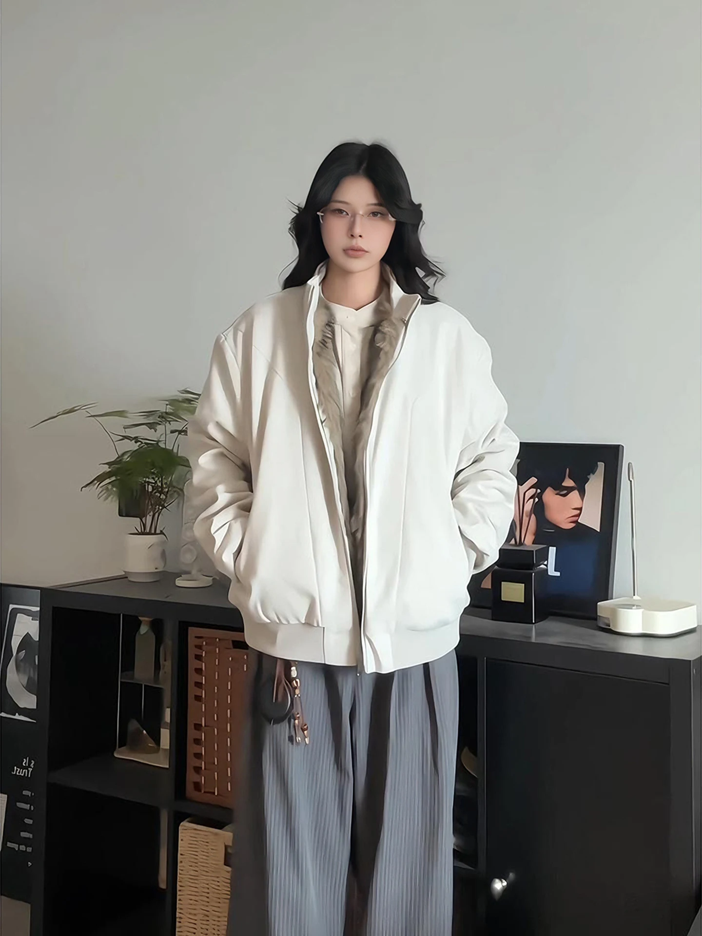 

ex American Sle Hooded Cotton Jaet with Fur Collar Removable Winter Warm Outerwear Thiened Long Sve Zipper Closure