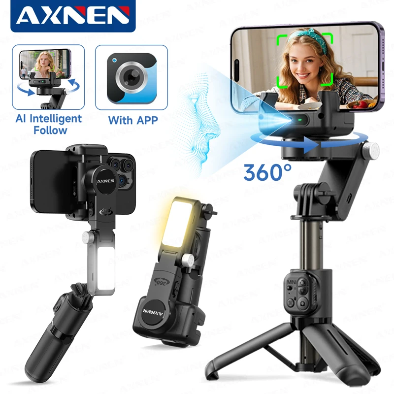 360 °   AI يده Gimbal الهاتف المحمول المضادة للاهتزاز استقرار السيارات تتبع الوجه قضيب الألومنيوم مع ملء الضوء ميكروفون اختياري
