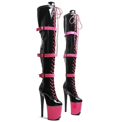 Leecabe  20CM/8inches Patent PU  Upper  black-hot pink  young trend fashion  High Heel   platform stripper heel Pole Dance boot