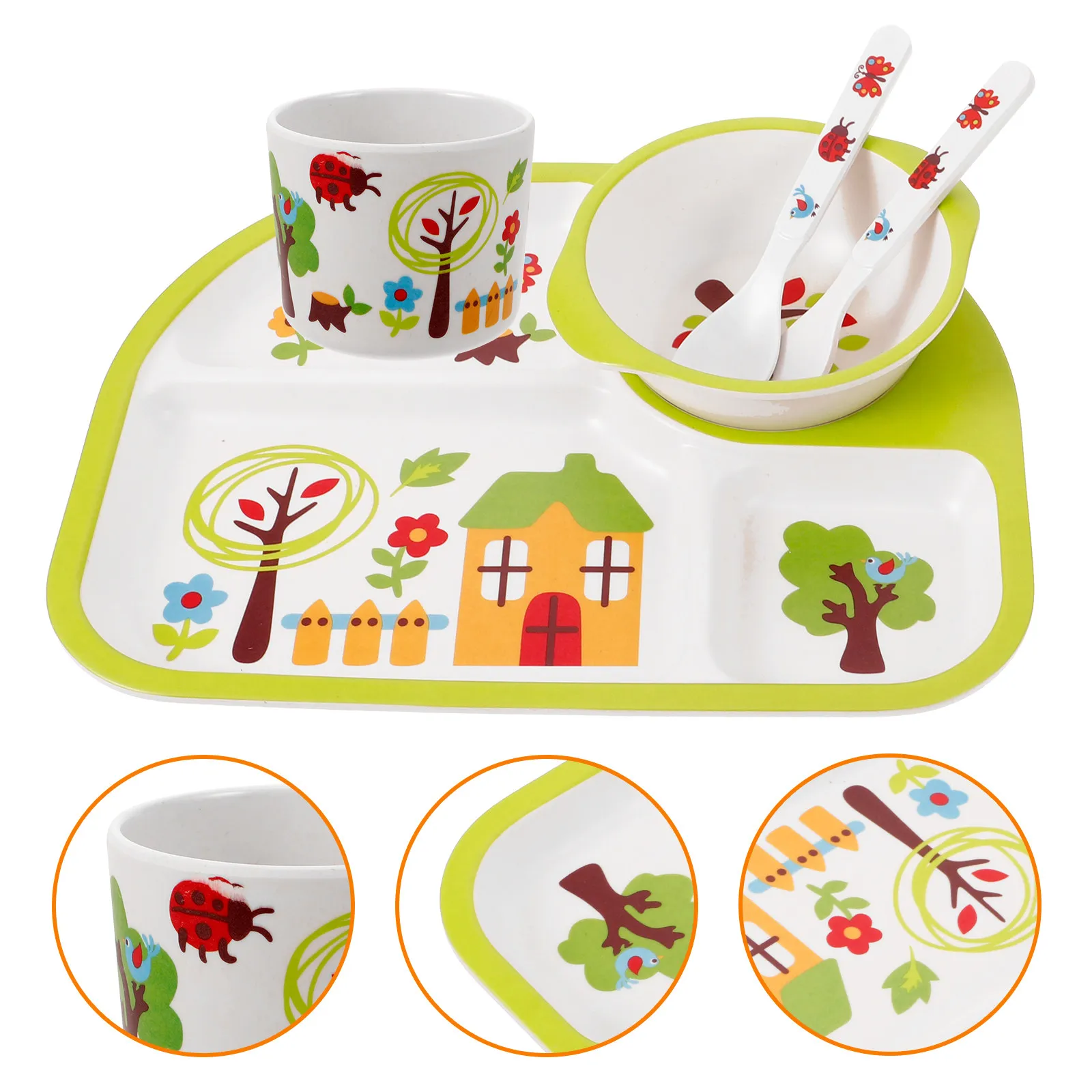 

1Set Bamboo Fiber Bowl Creative Baby Dinner Tray Proof Dishes for Kids Toddlers Childrens Cutlery Set Green