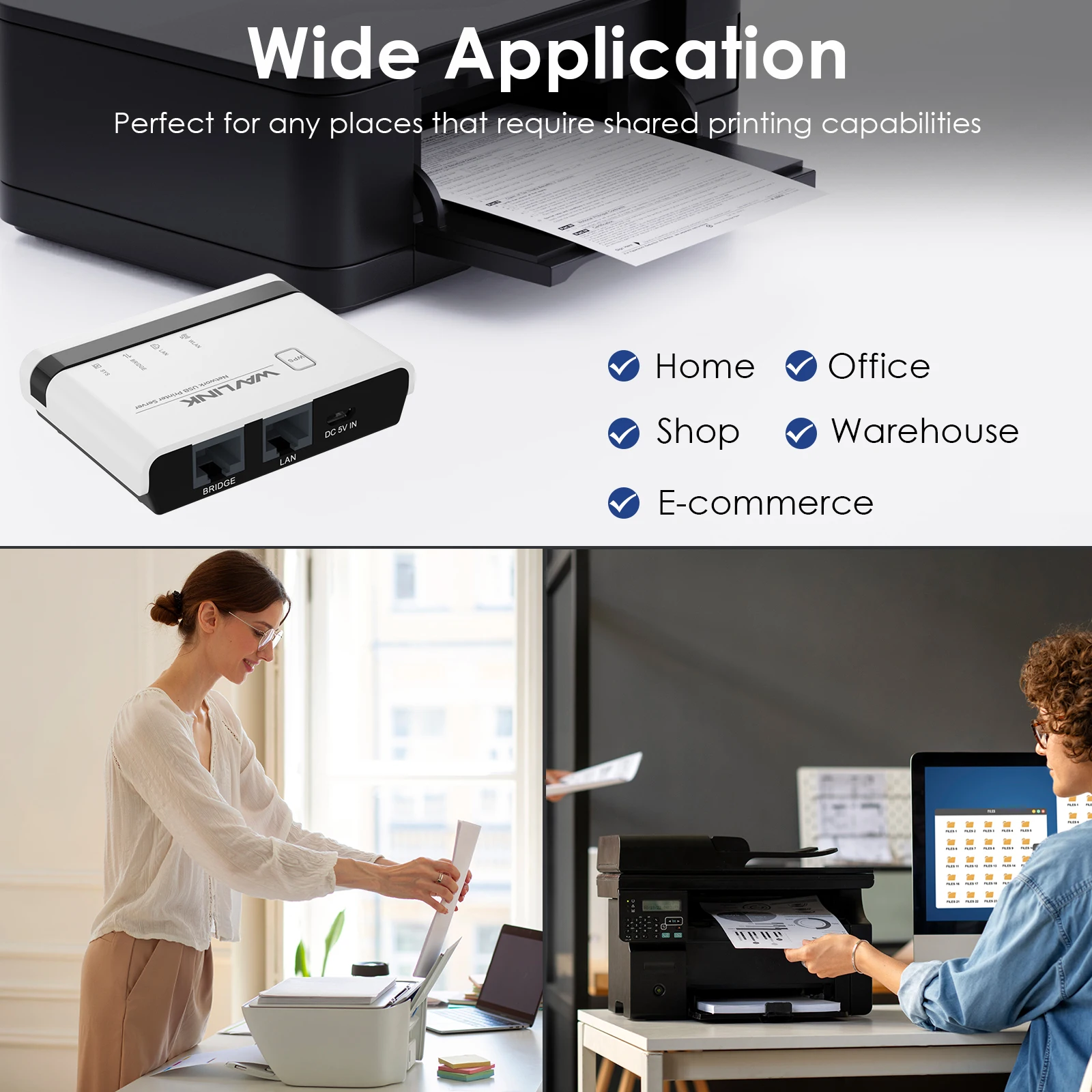 USB2.0 Wireless Printer Server With 10/100Mbps LAN/Bridge WiFi Support Wired/Wireless/Standalone Modes For Windows/Mac New