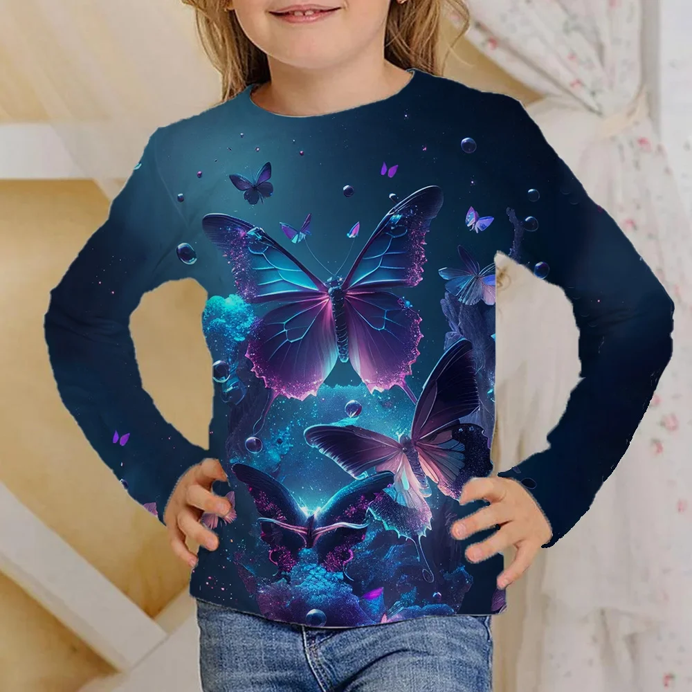 Children's Clothing Girl T-Shirt Long Sleeve 3D Beautiful Butterfly Print Kids Summer Clothes Casual Cute Boy Girl Clothes Tops