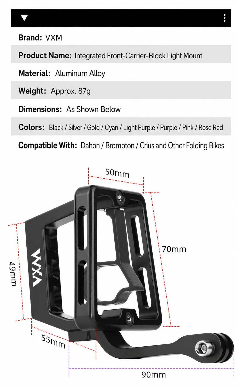 VXM Faltbares Fahrrad, Schweinsnase-Frontablage, Rhinoceros-Tasche, CNC, geeignet für kleine Kleidungsstücke und große Reihen, P8 Java Neo – Detail 3