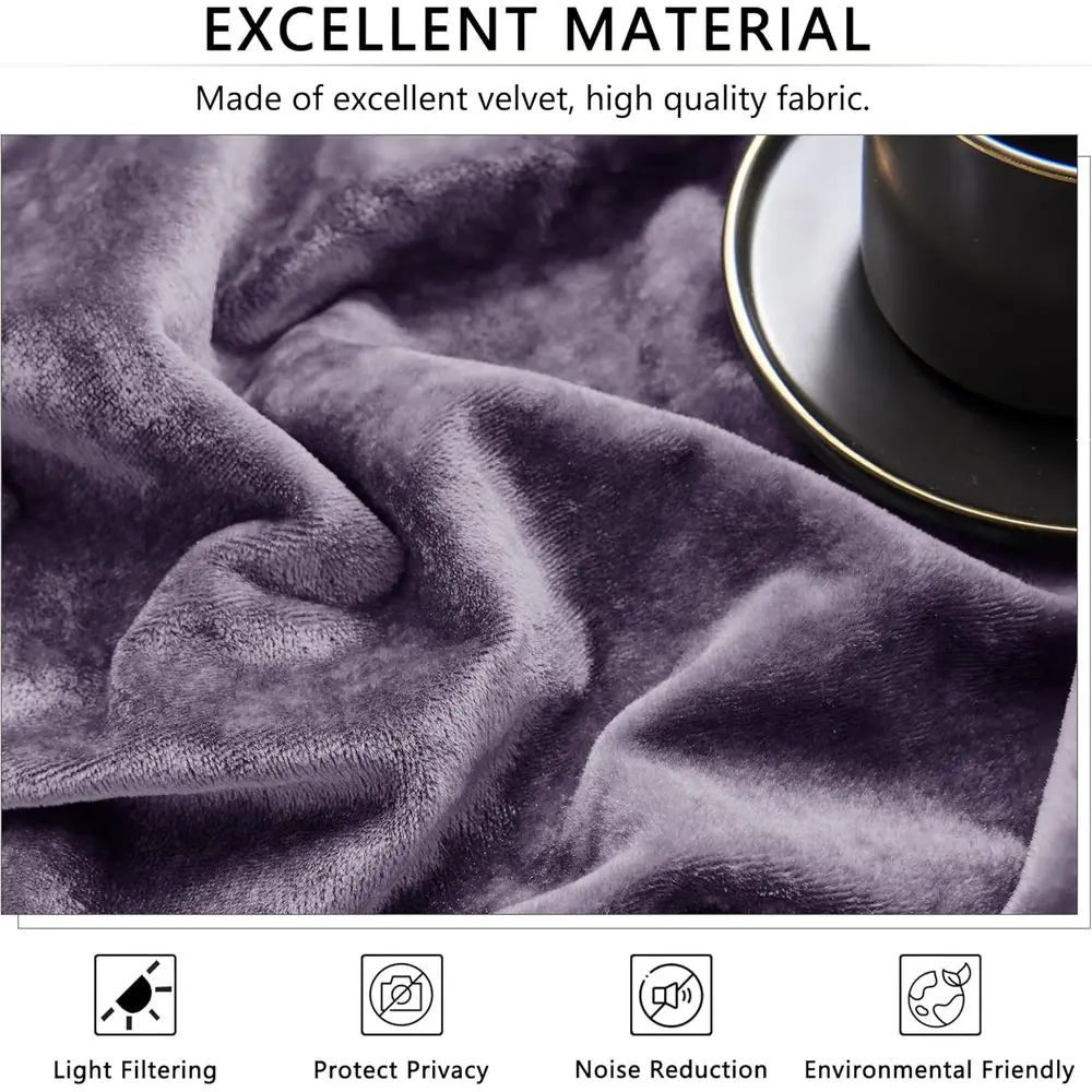 Luxurious 52x84 Lilac Purple Crushed Velvet Curtains - Thermal Insulated, Soundproof, Light Filtering for Living Spaces (Set of
