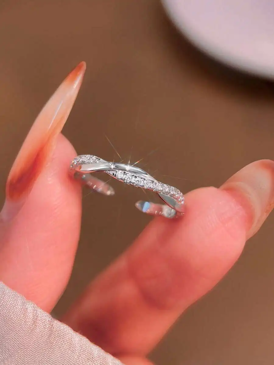 

S925 Sterling Silver Twisted Double-Layer Toe Ring With Pave Crystals, Adjustable For Summer Beach And Seaside Use