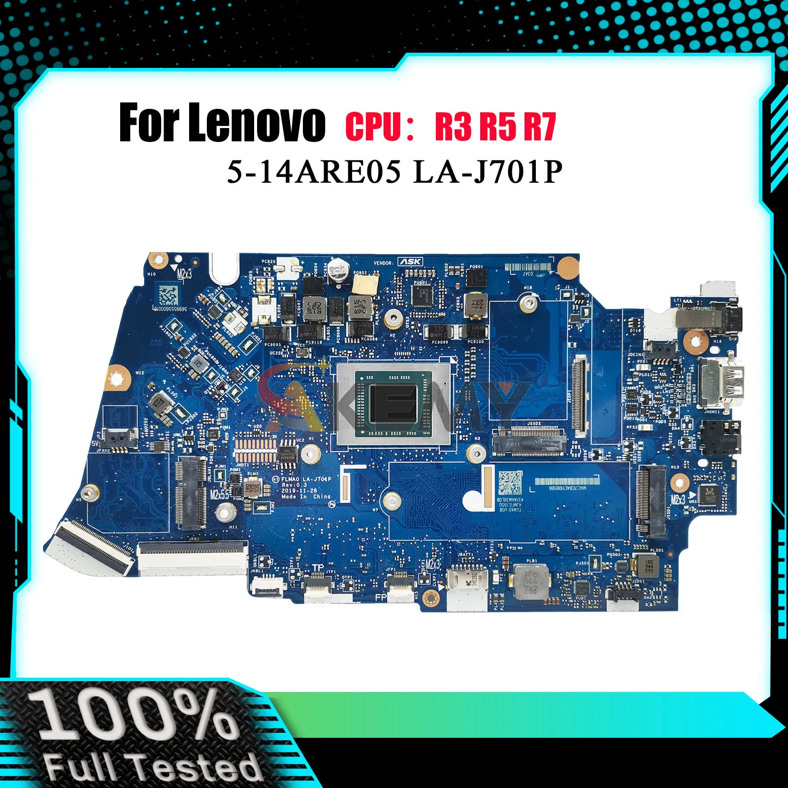 

Laptop Motherboard LA-J701P For Lenovo Ideapad 5-14ARE05 with AMD R5 R7 CPU 8GB 16GB RAM 100% Fully Tested