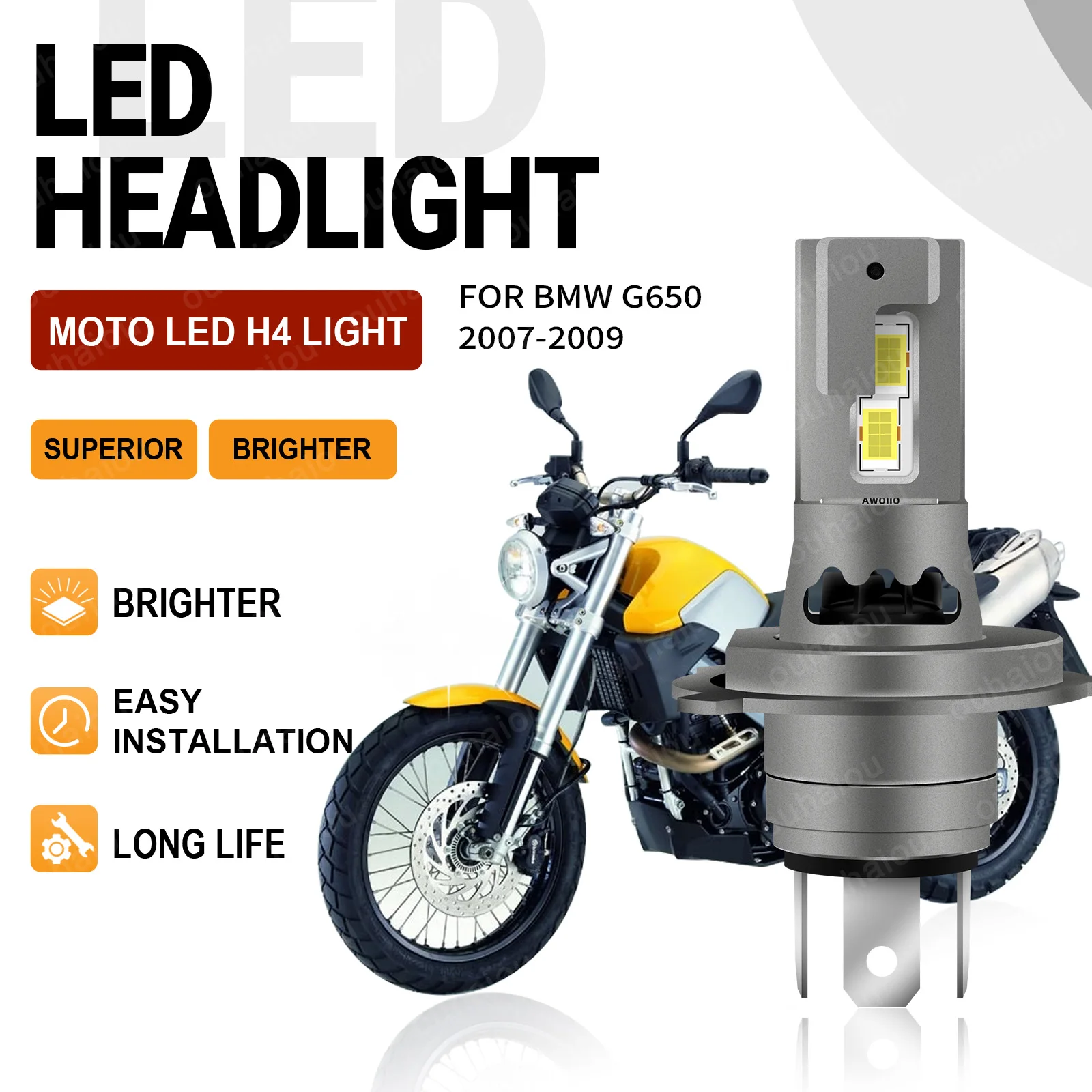 

For BMW G650 2007 2008 2009 15000LM H4 LED Bulbs Canbus No Error High Low Beam Motorcycle Headlight CSP 3570 6000K Cold White