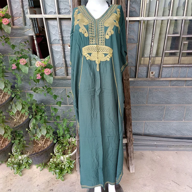 Short Sleeve Kaftan Dress for Women Loose V Neck Embroidery Bikini Cover Up Plus Size