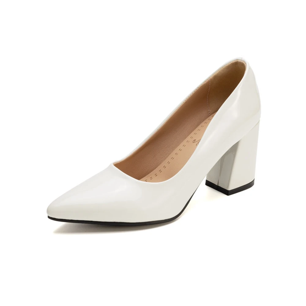 

Женские туфли-лодочки из лакированной кожи на массивном каблуке с острым носком, разноцветные, большие размеры 32-54, для вечеринок и работы, модель M-438