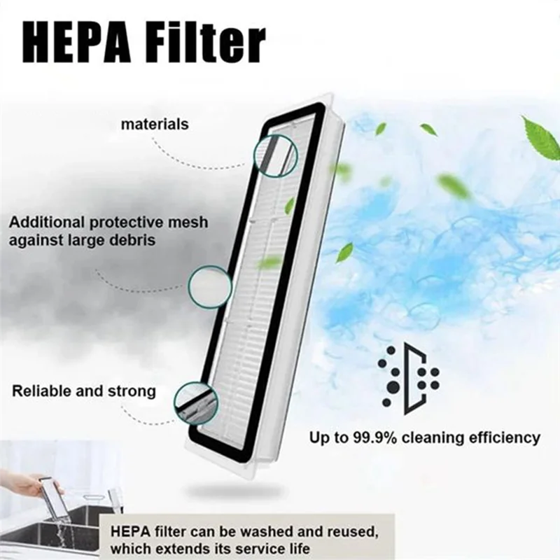AEE8-For Dreame Bot D9 Plus روبوت استبدال قطع الغيار فراغ الملحقات الرئيسية الجانب فرشاة فلتر Hepa ممسحة القماش كيس لجميع الغبار #4