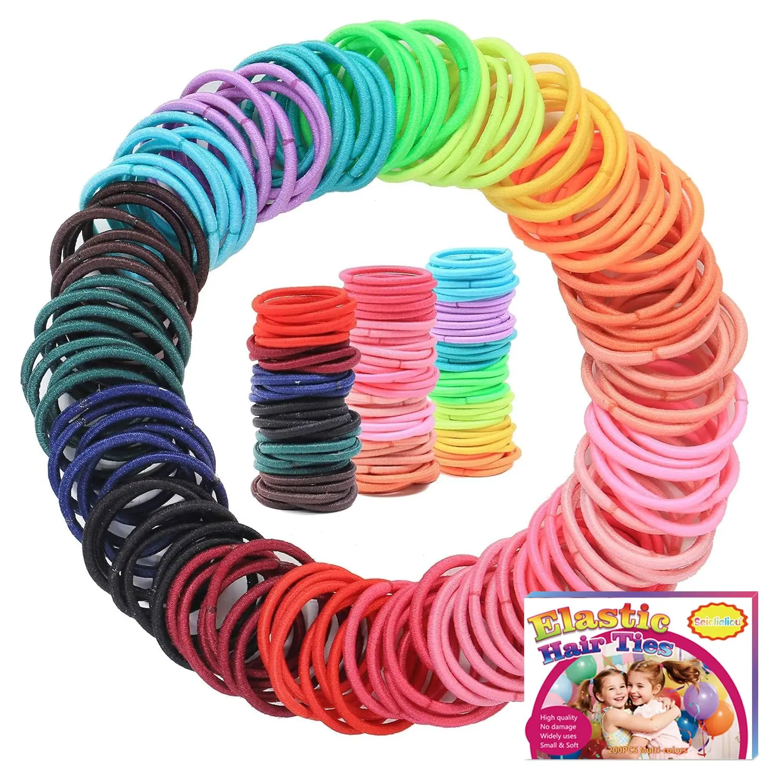 

200PCS Elastic Hair Ties for Thin Hair, Small No-Crease Ponytail Holders with Storage Box