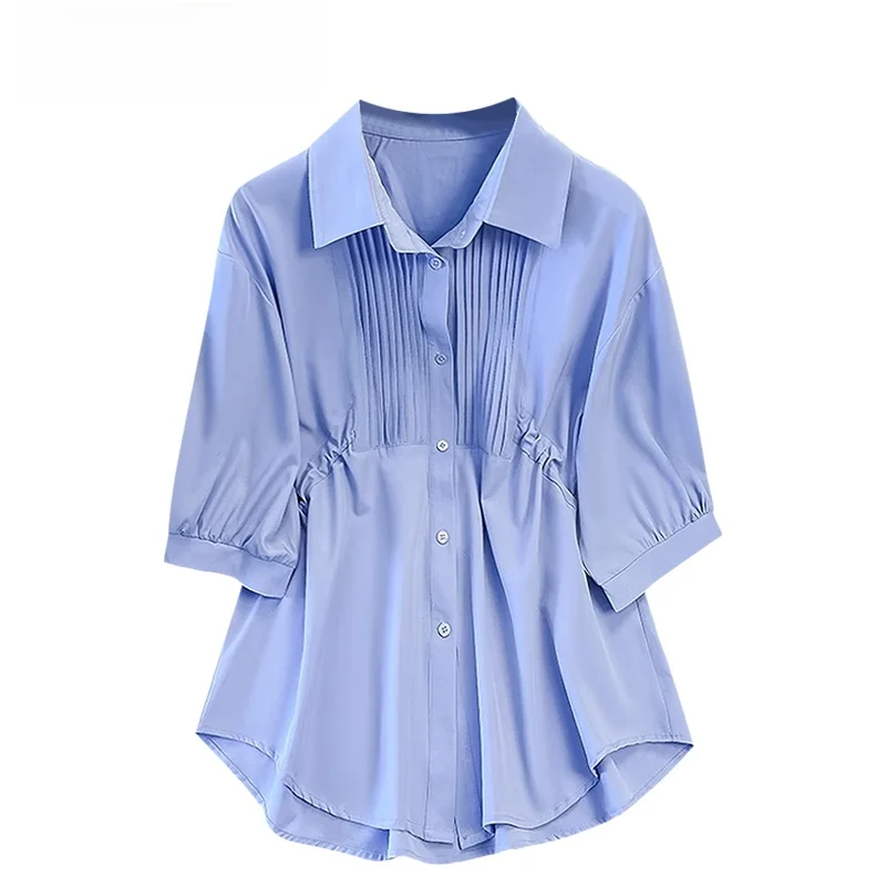 

Cara CLUB Large Size Women's Neck Short Sleeve Shirt Summer Fashionable Youthful Belly Covering Slimming Top Trendy