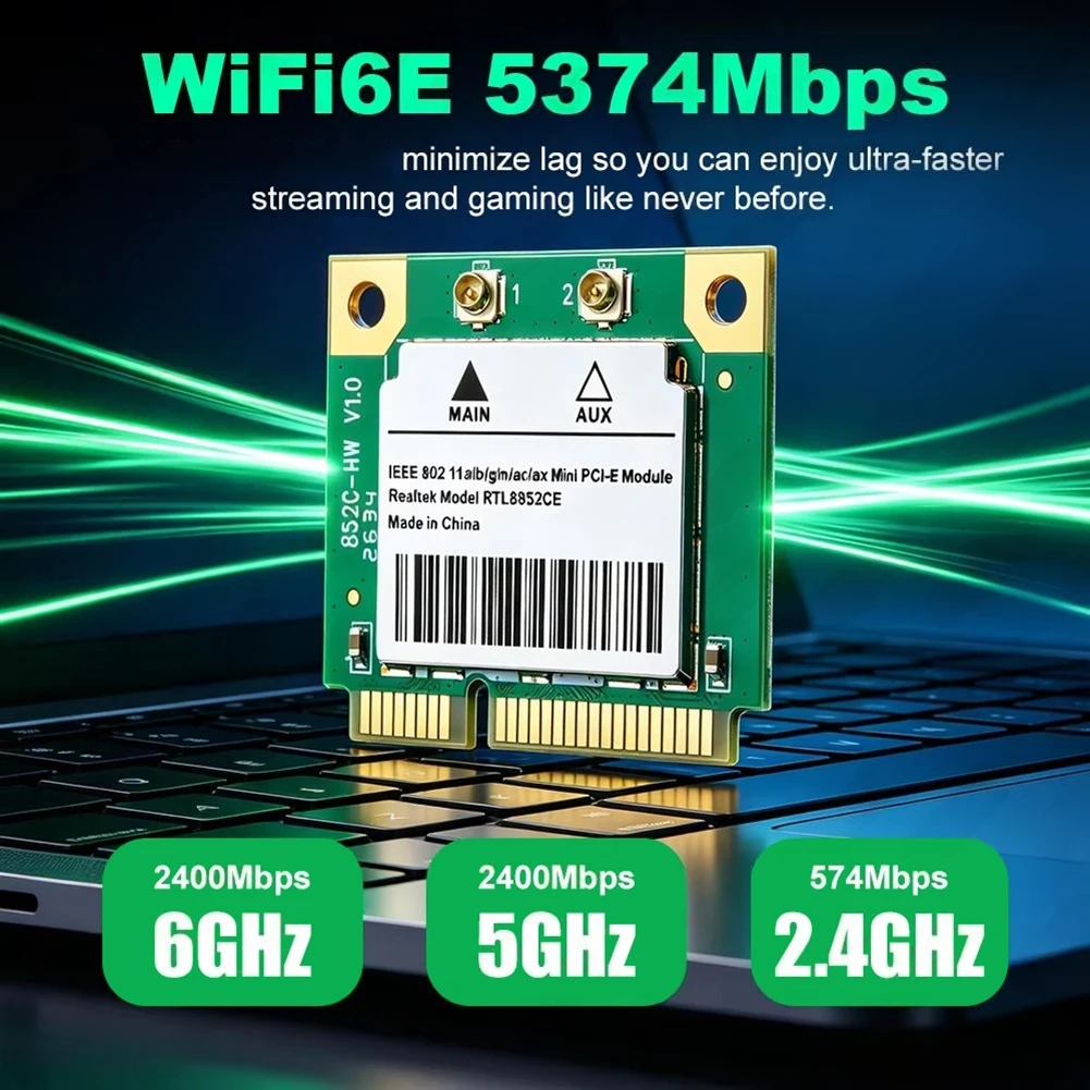 RTL8852CE WiFi 6E PCIe Adapter 5374Mbps Tri-Band 2.4G/5G/6GHz BT5.3 Wireless Network Card for Desktop PC Win10 11